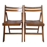 Chaises pliantes à lattes en bois, années 60-70