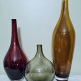 3 vases en verre soufflé