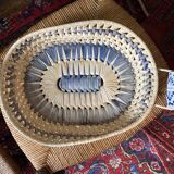 Wicker basket and vintage asymmetrical antique ceramic