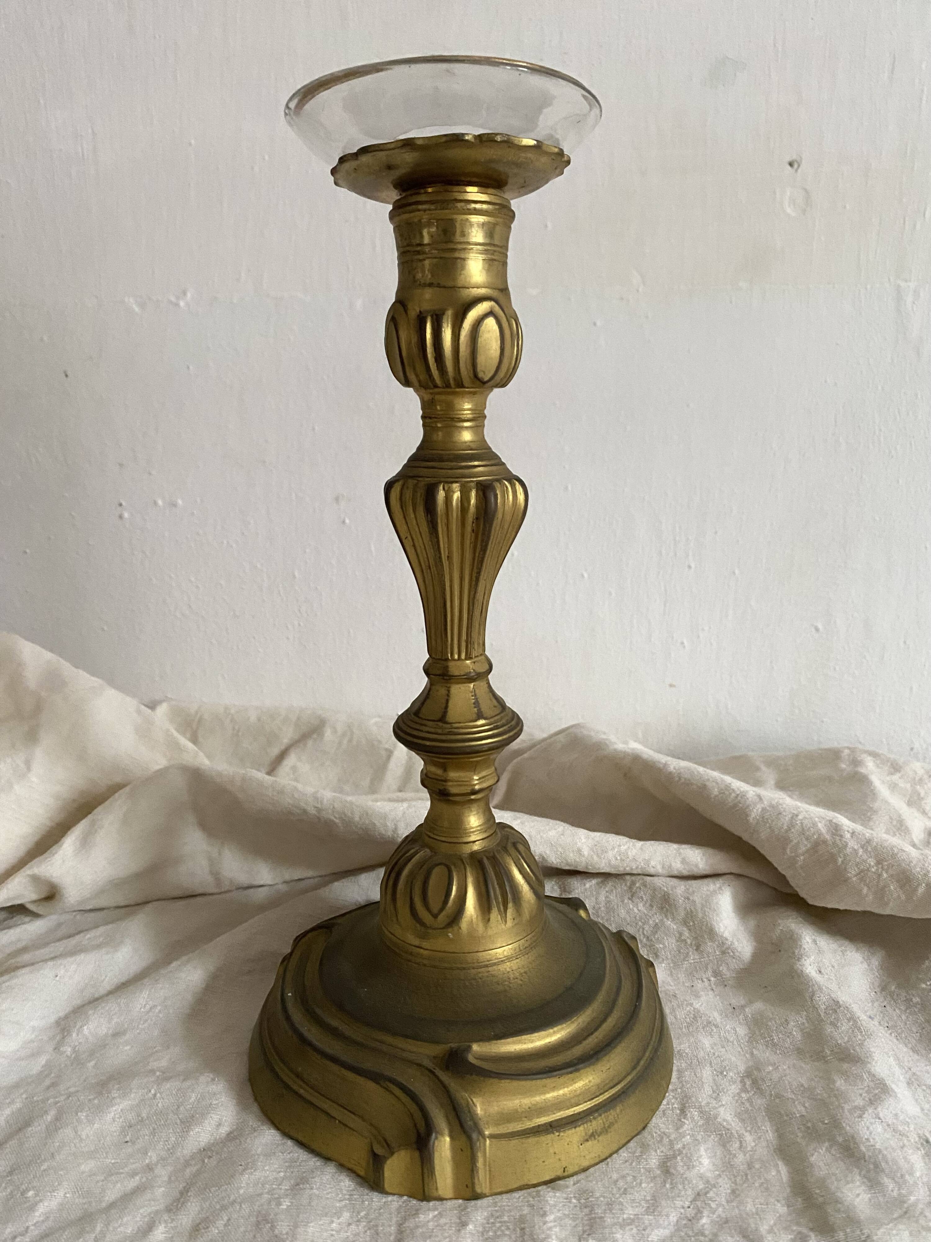 Large antique bronze candle holder 26 cm Louis XV style