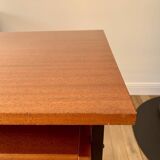 lacquered wood desk and black steel legs design from the 60s and 70s