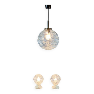 Bedside lamps & pendant lamp with glass shades by Graebe, 1960s, set of 3