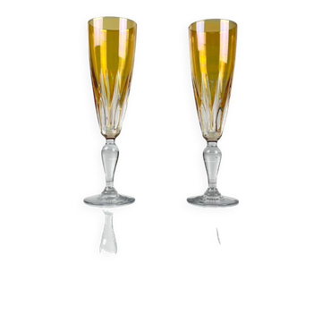 Duo de coupe à champagne en cristal coloré jaune