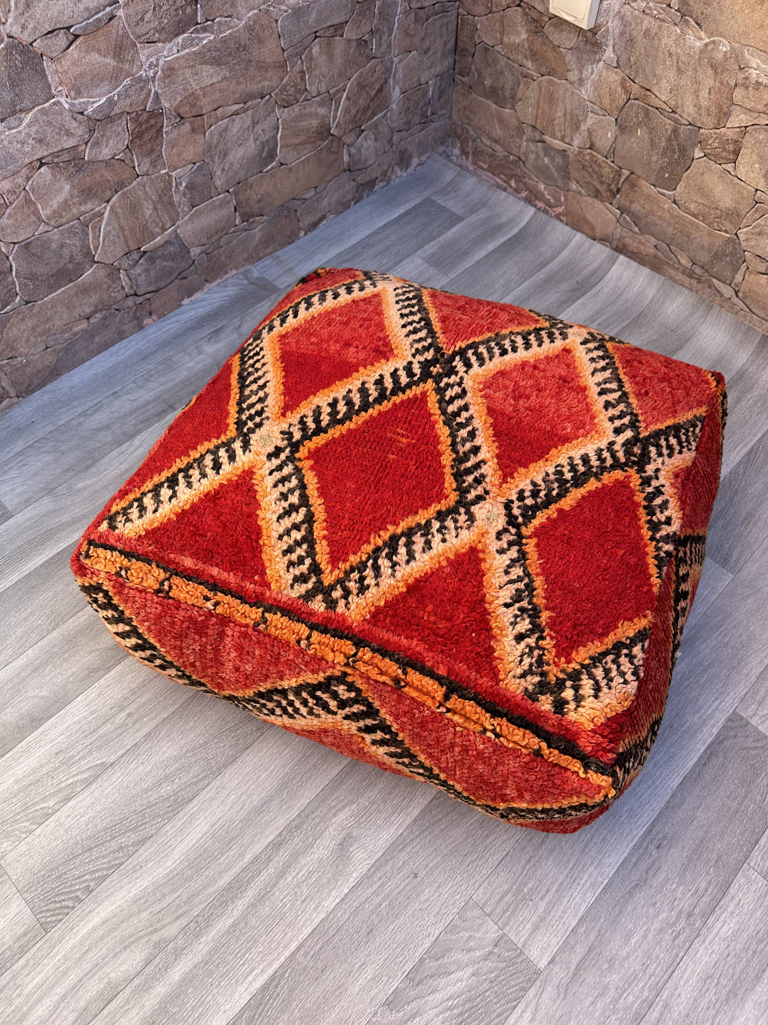 Vintage Moroccan pouf, Beni ourain Moroccan pouf, Berber pouf,