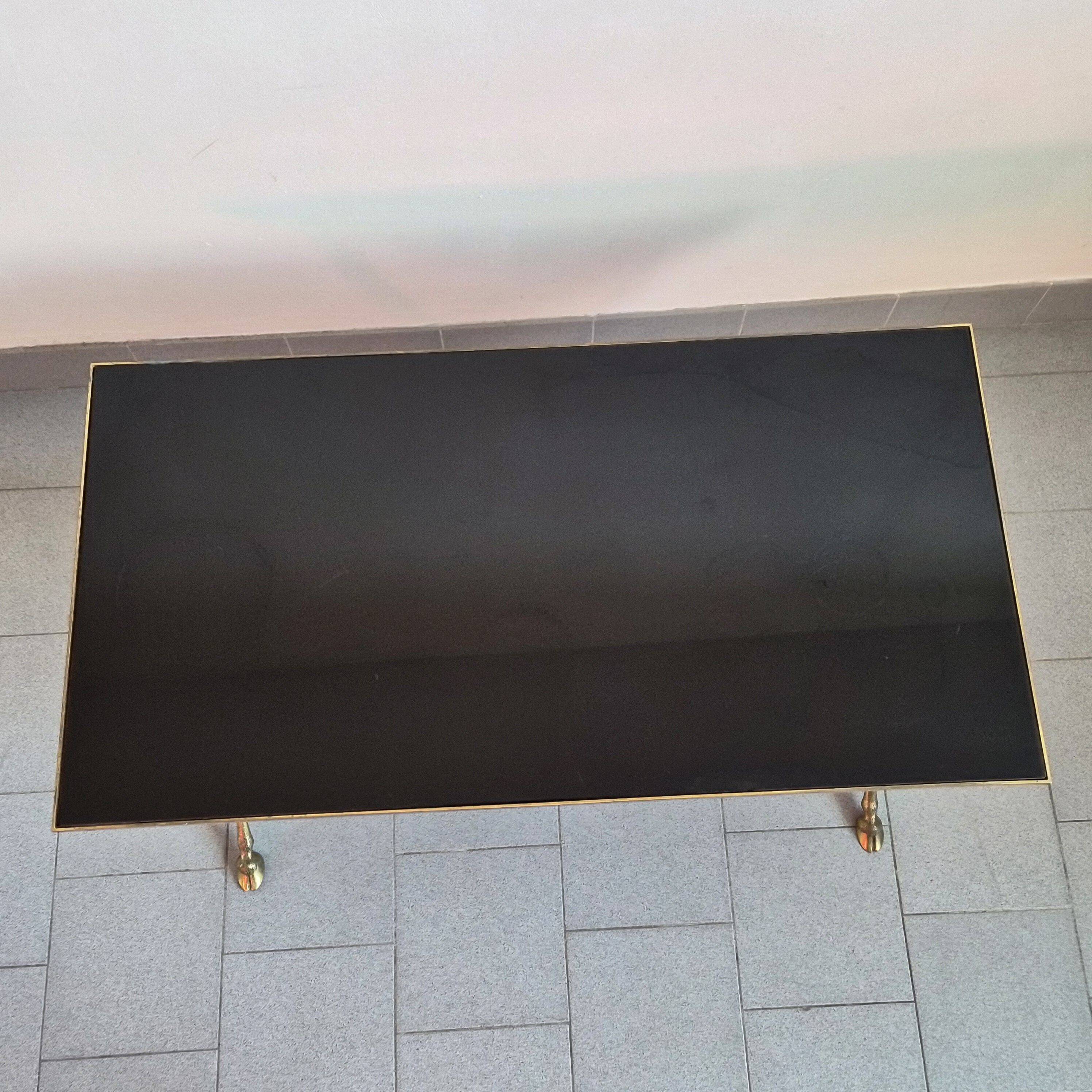 Vintage 1970 coffee table in bronze & glass with goat's foot legs 70s chic