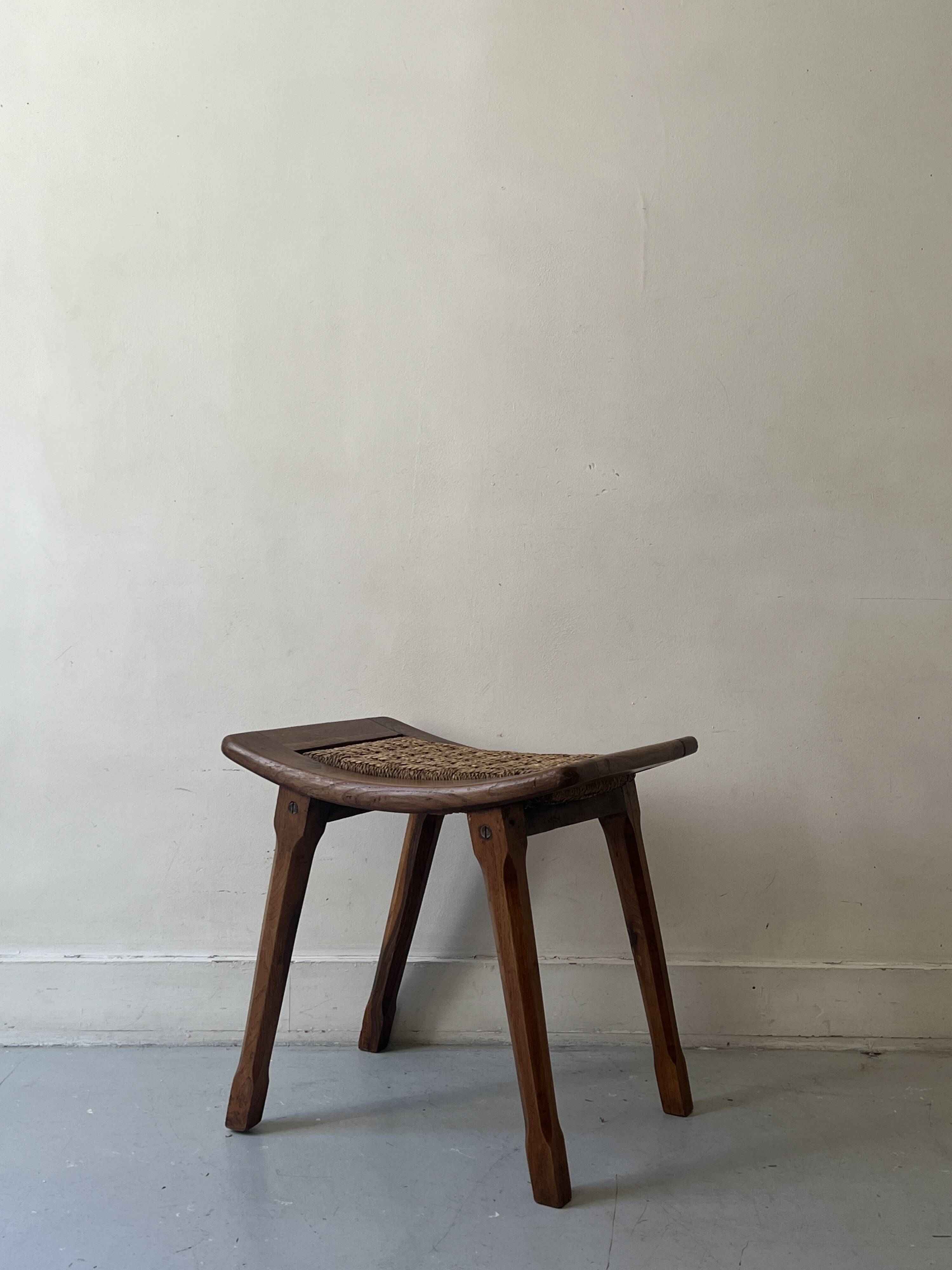 Stool / side table in wood and rope, France 1950