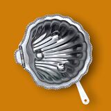 Vintage stainless steel and glass shell butter dish with knife