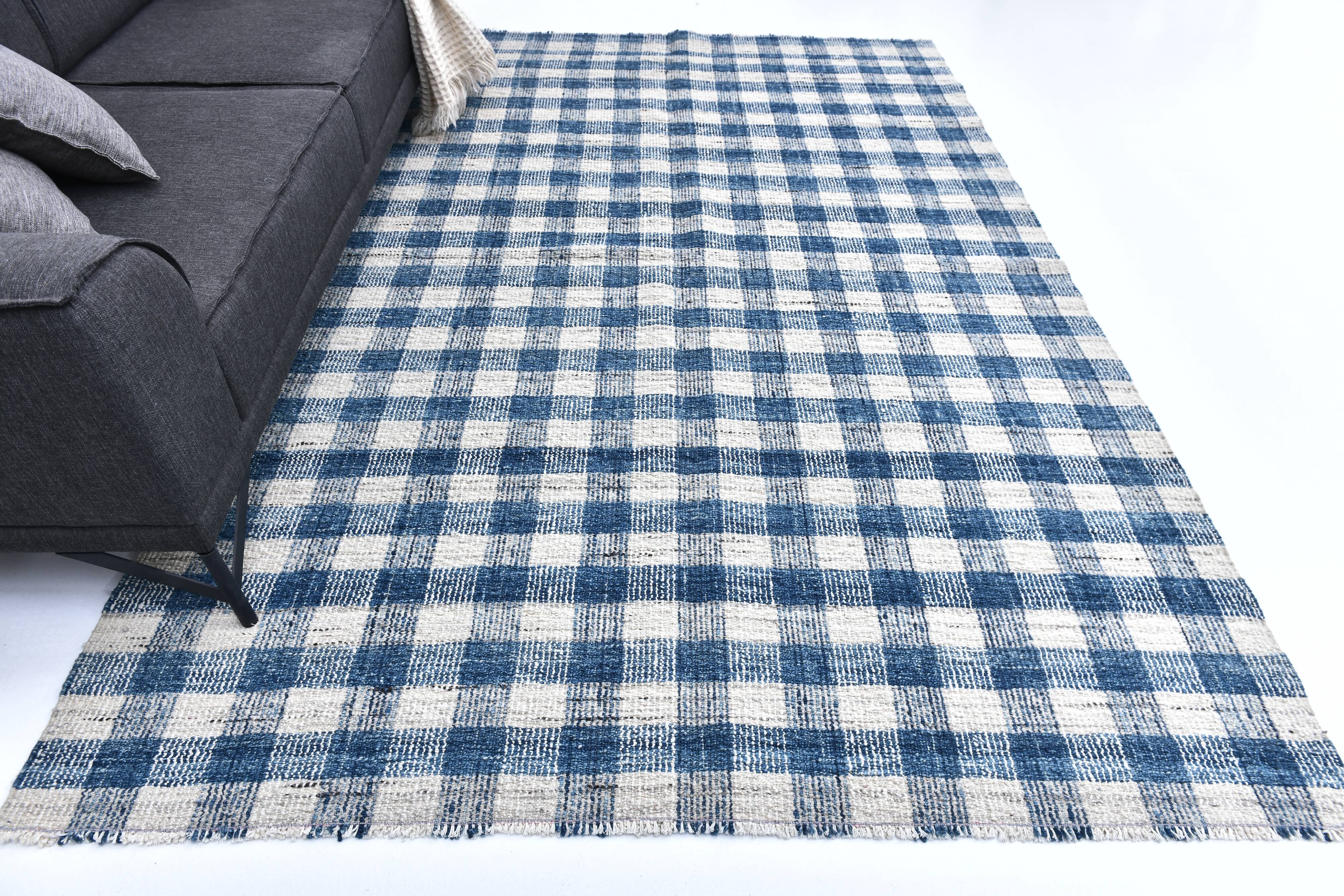 190x290cm İndigo blue kilim carpet. made with wool, Organic Wool Kilim