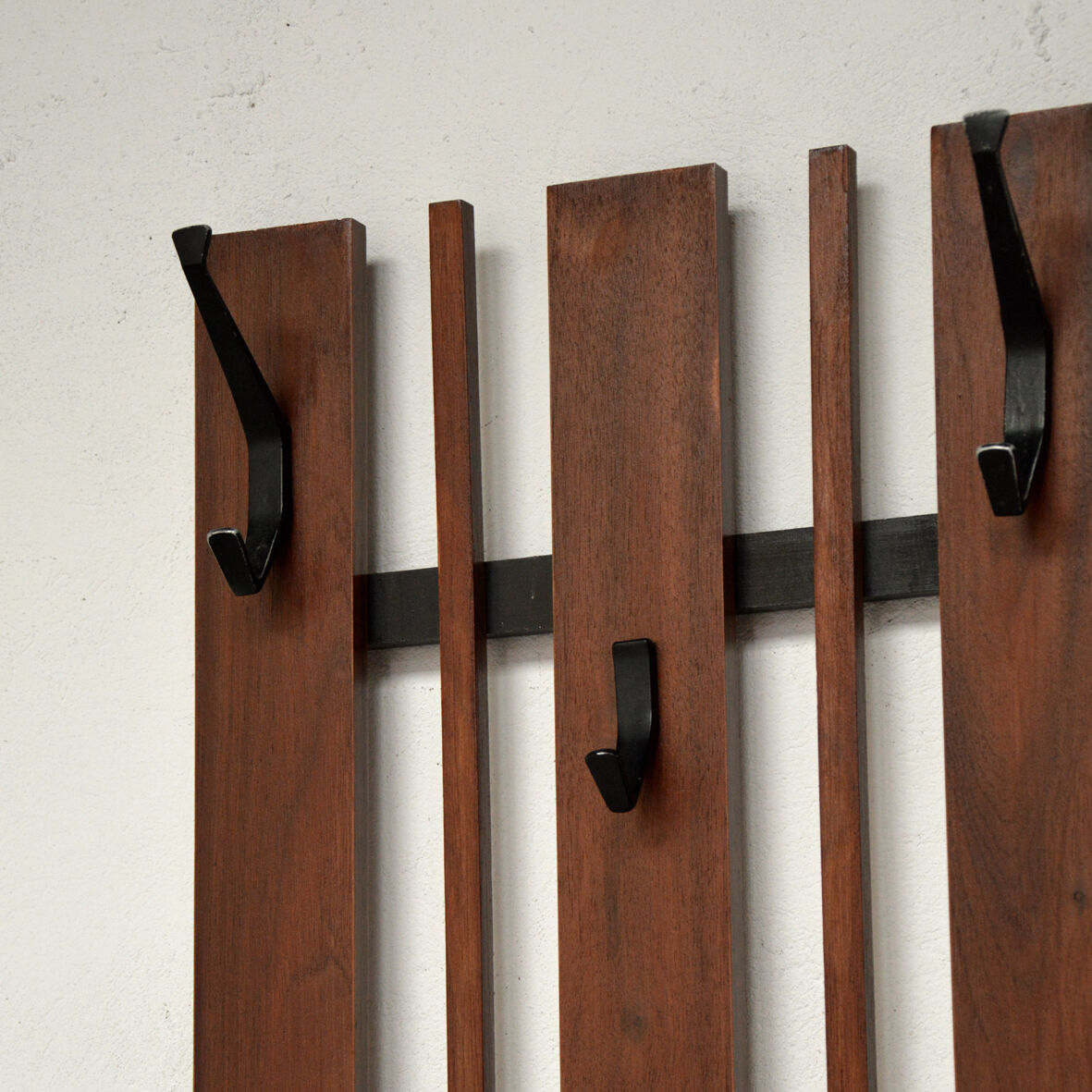 Wooden and metal wall coat rack, 1960