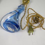 Lampe de table vintage en cristal bleu Val Saint Lambert (non signée)