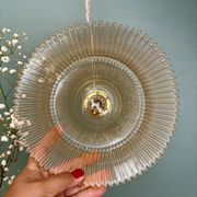 Vintage amber ribbed glass lampshade pendant light