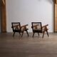Chaises longues Pierre Jeanneret PJ-SI-29-A en teck et en rotin, années 1950.