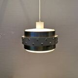 Metal hanging lamp with top and bottom grid of hard moulded plastic. Estimated 1970s.