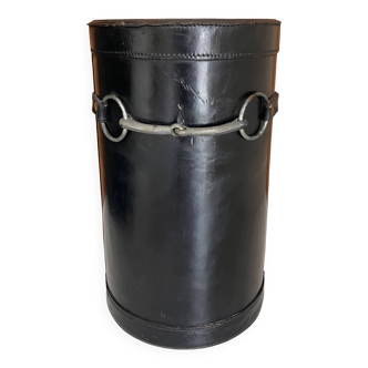 Corbeille à déchets équestre en cuir noir