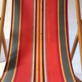 Vintage deck chair in wood and striped fabric - mid-20th century