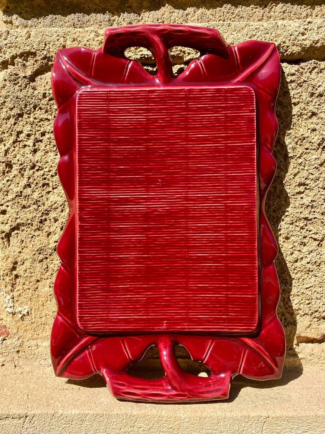 Burgundy glazed ceramic tray