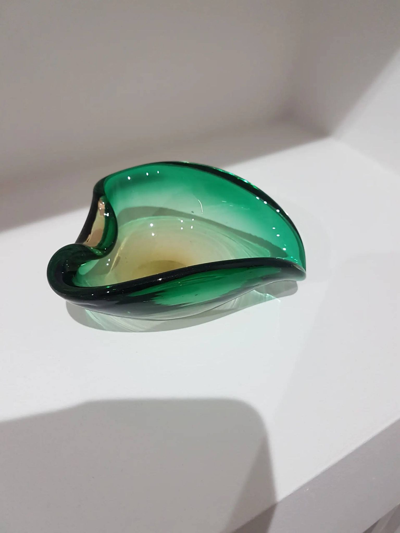 Ashtray, green-brown glass, designed by E. Beranek, Škrdlovice, Czechoslova