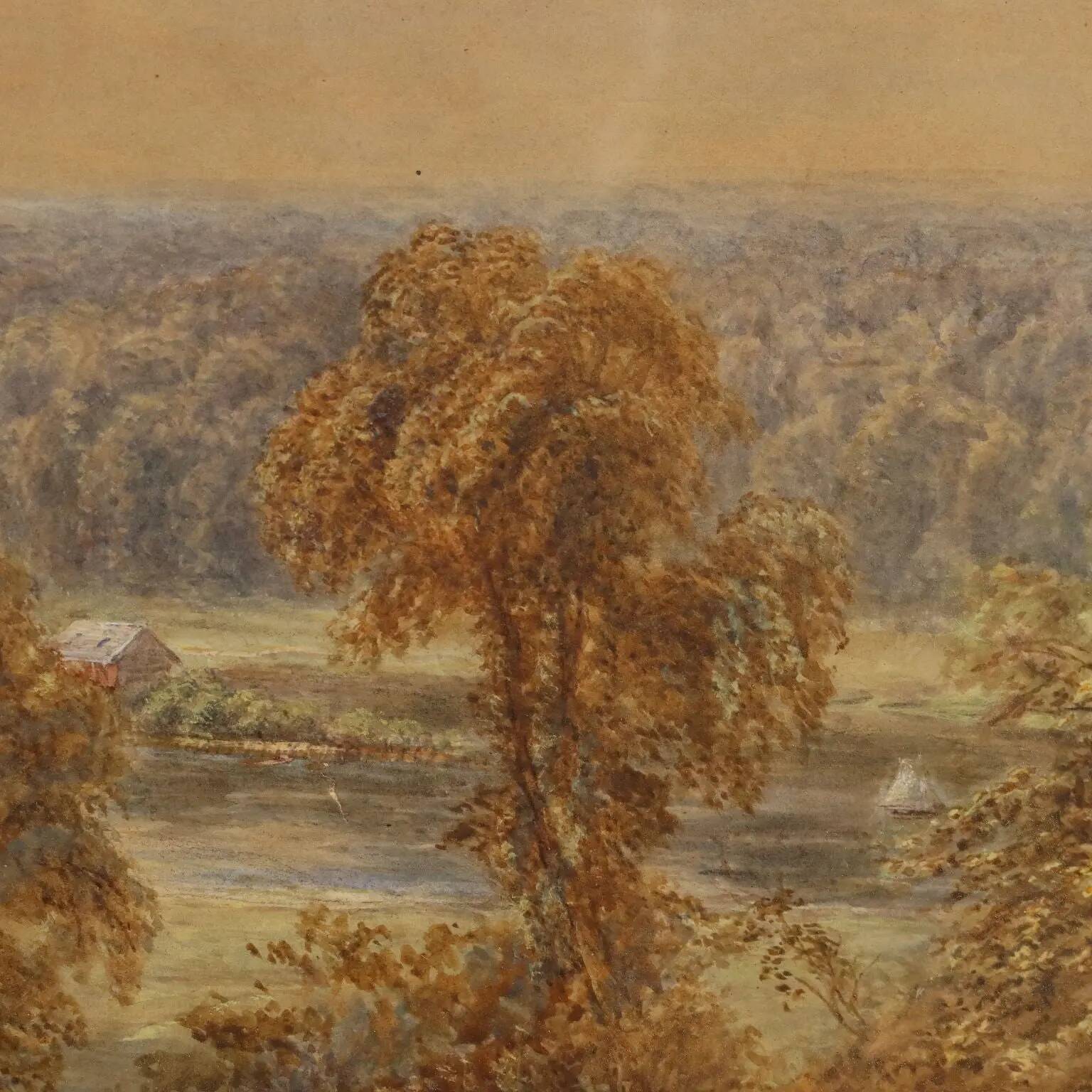 Peinture ancienne H. Clifford Warren aquarelle et crayon 1878