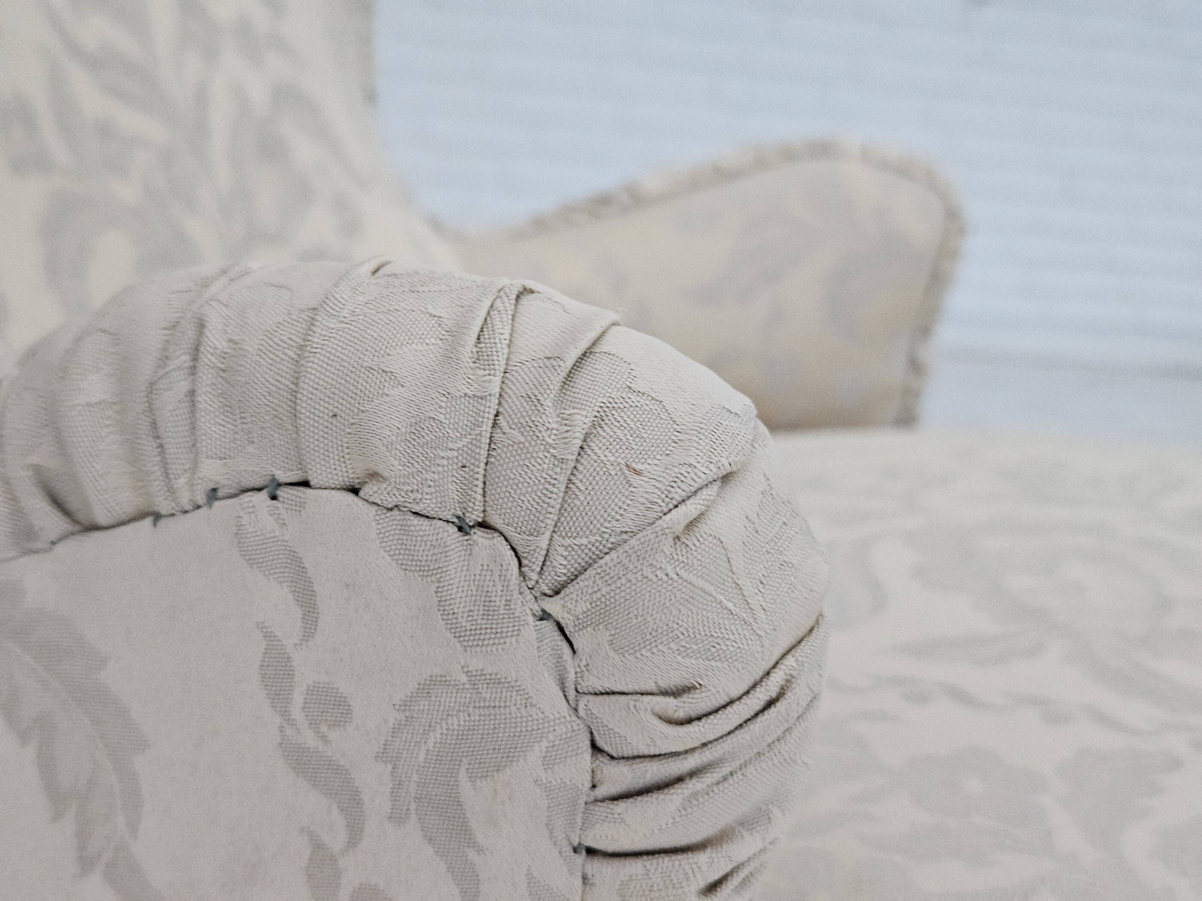 1950s, Danish armchair, reupholstered, creamy/white floral fabric.