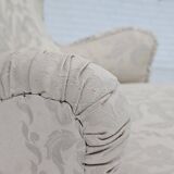 1950s, Danish armchair, reupholstered, creamy/white floral fabric.