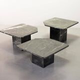 Italian Trio of Black Carrara Marble Side Tables with Oblique Angle, 1970s.