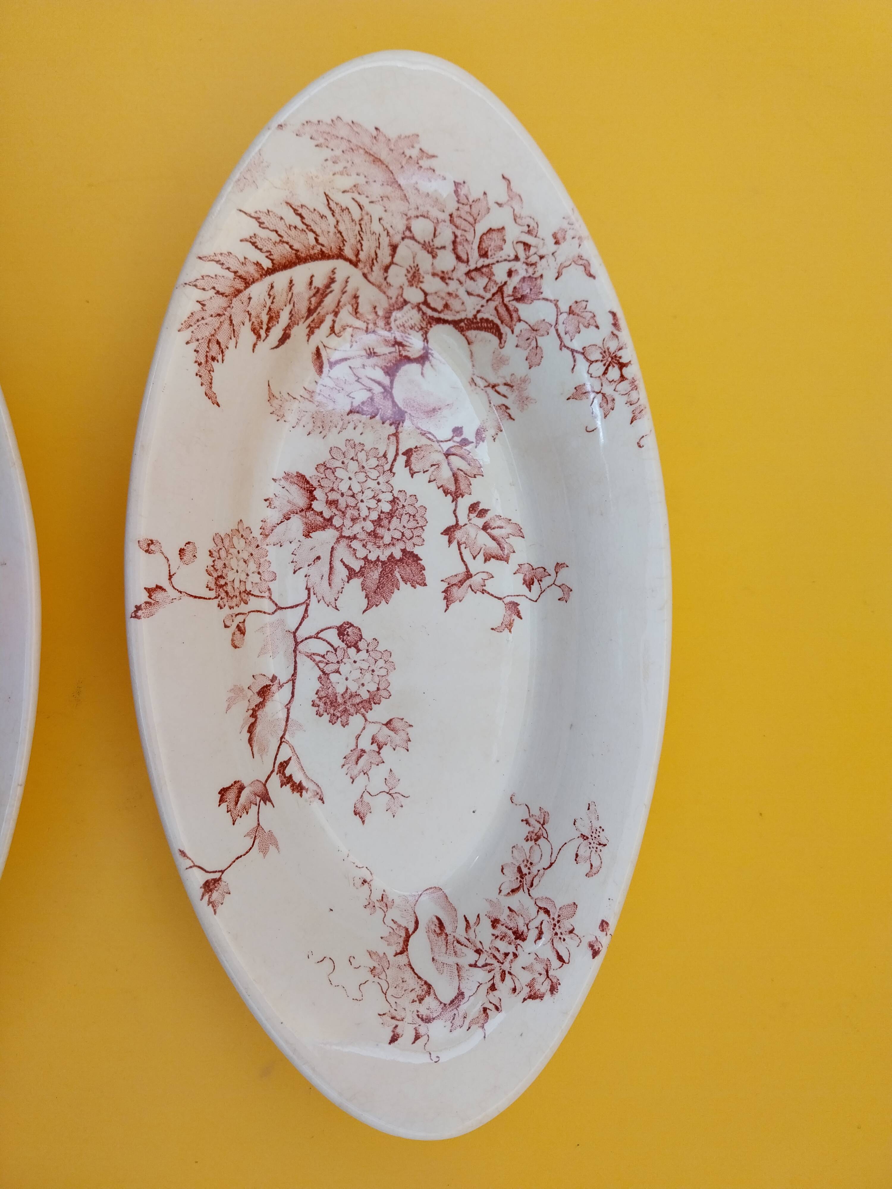 2 dishes Choisy le Roi Avellan Boulenger ironstone red floral decoration