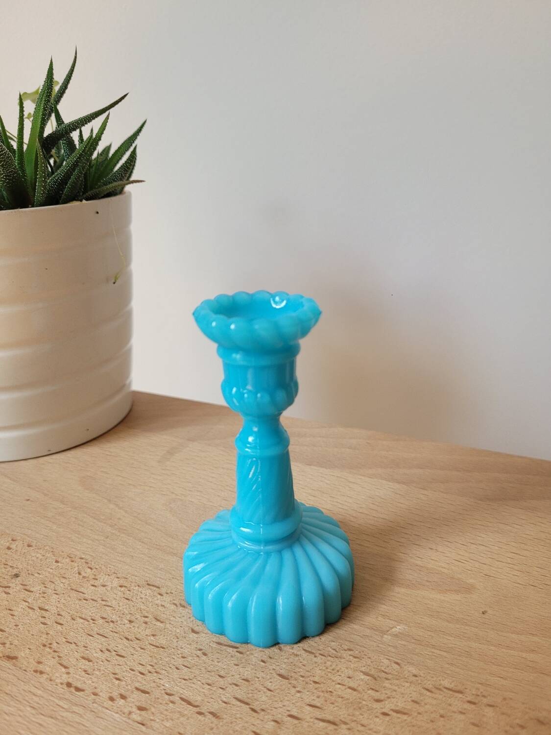 Blue opaline candle holder