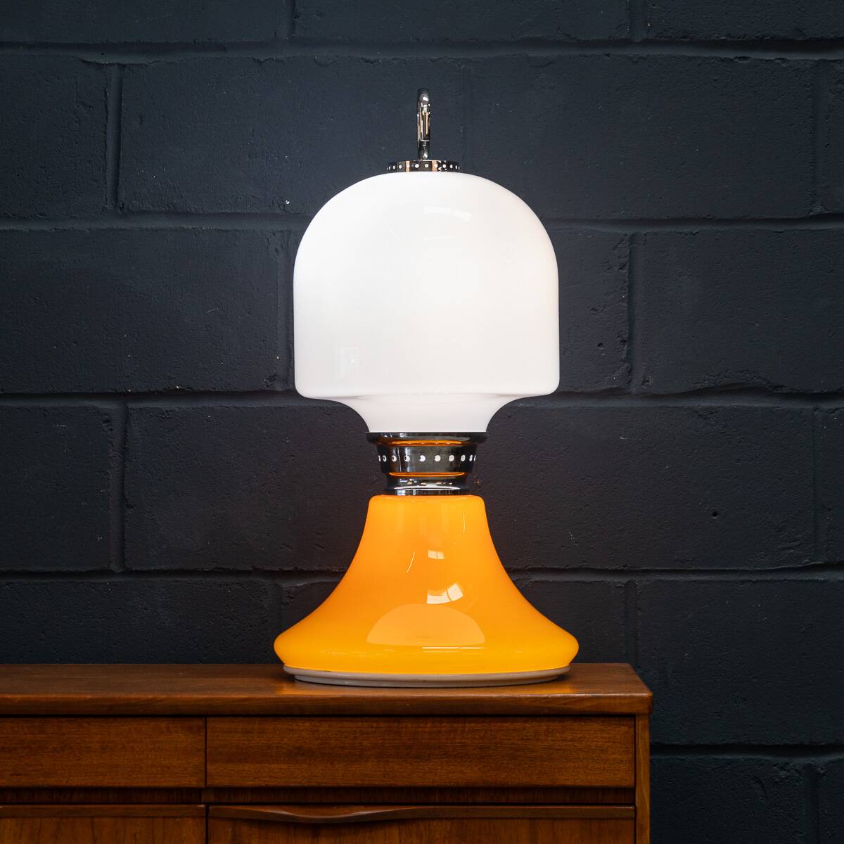 Vintage 20thc italian white & orange glass table lamp c.1970