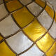 Mother-of-pearl pendant lamp, white and yellow, with lead or tin, brass colour