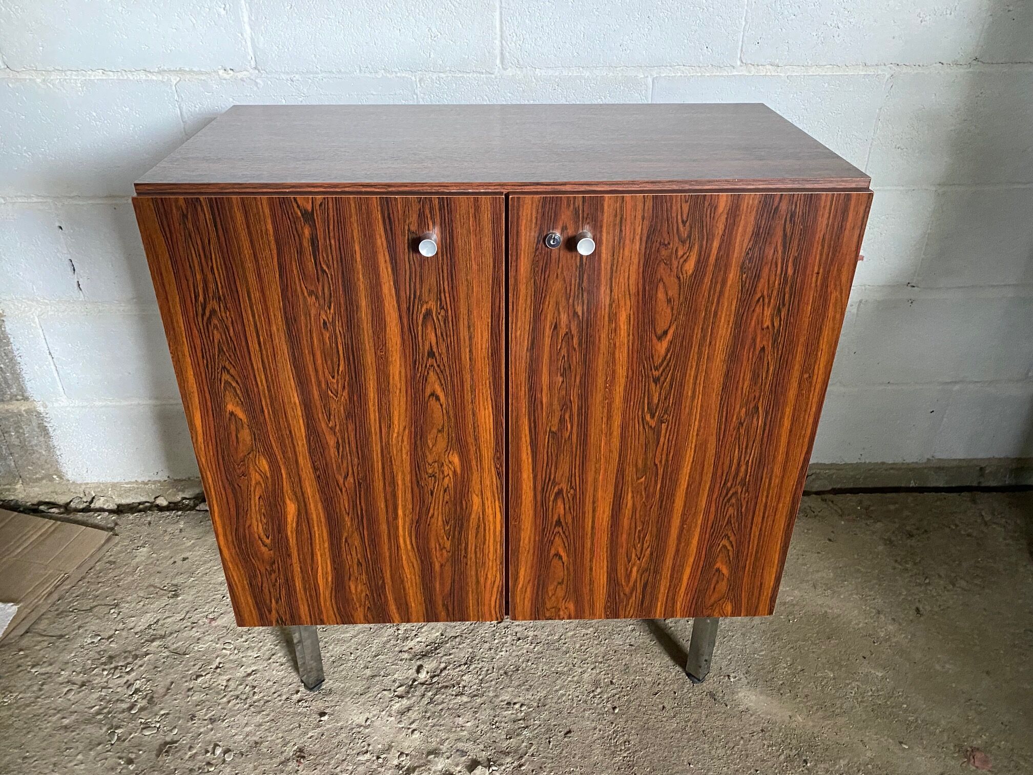 Storage cabinet 2 doors 2 shelves in veneer of rosewood vintage 1950