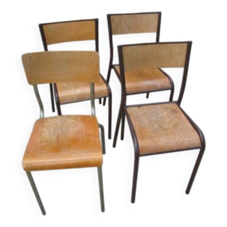 Lot de 4 chaises d'école anciennes