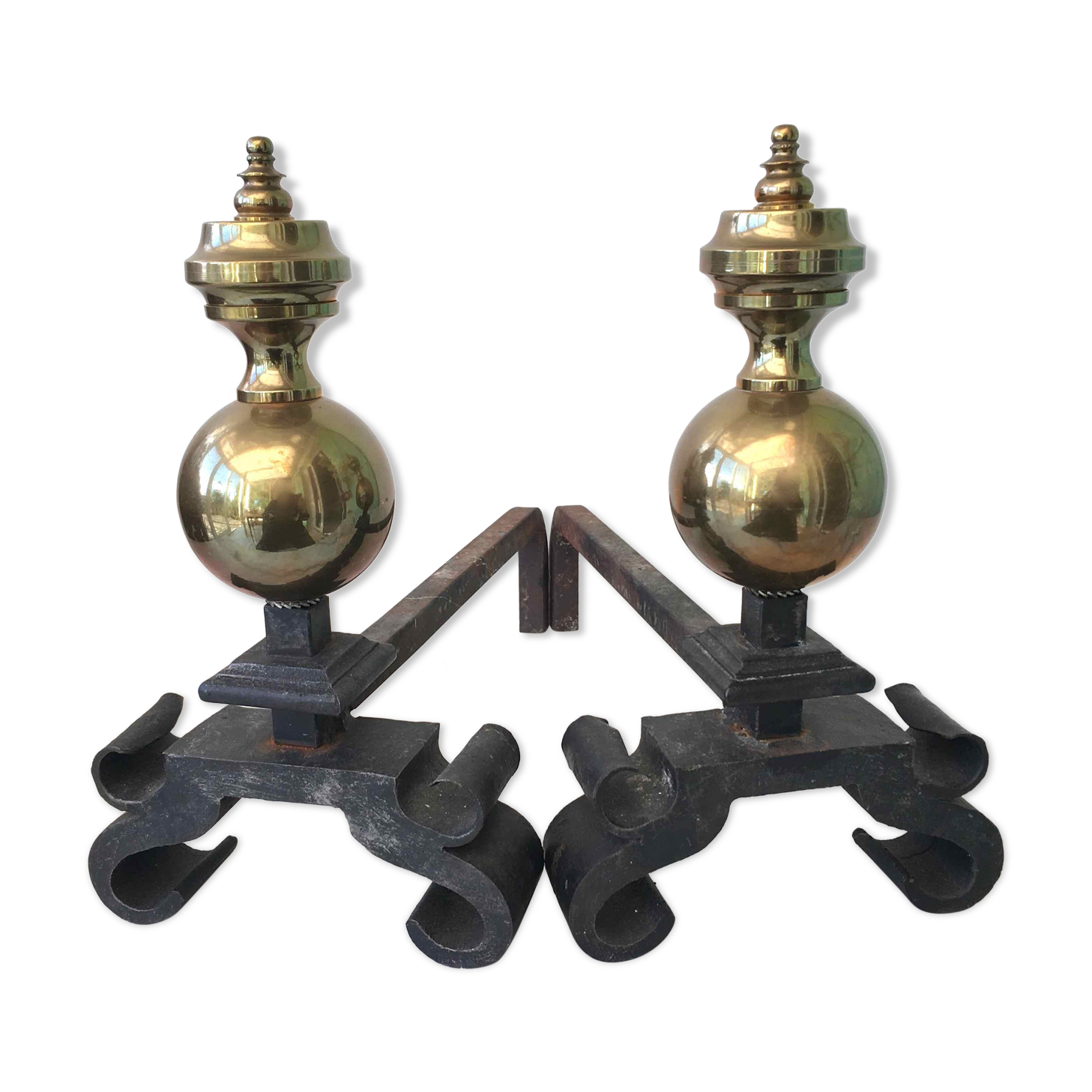 Old cast iron and brass bedside tables