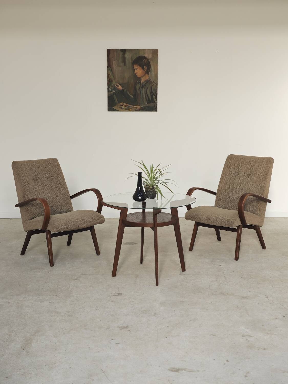 Pair of grey mottled armchairs by Jaroslav Smidek for TON Bystrice