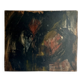 contemporary painting on canvas signed, mixed technique art brut, 1954