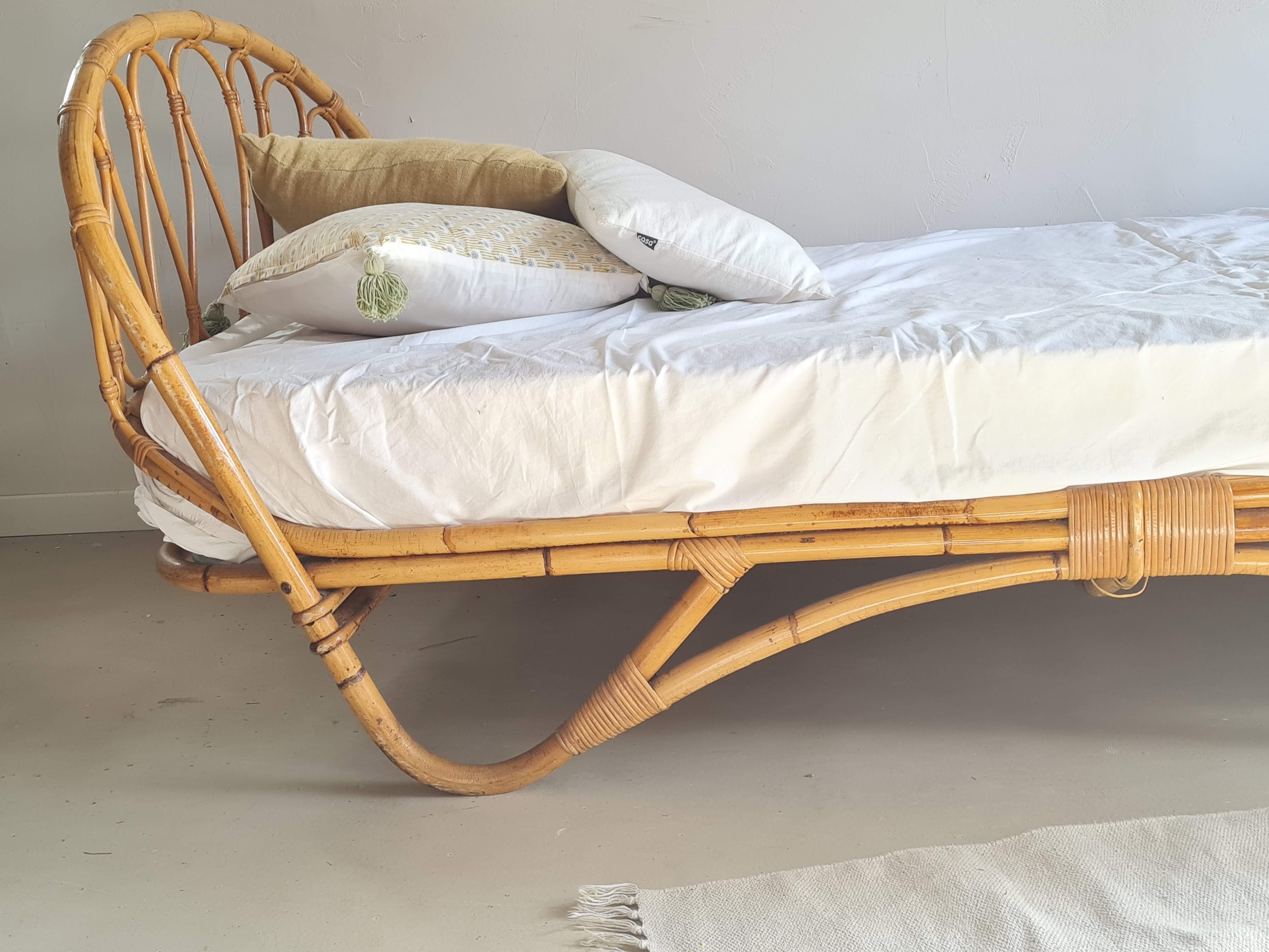 Vintage rattan and wicker bed