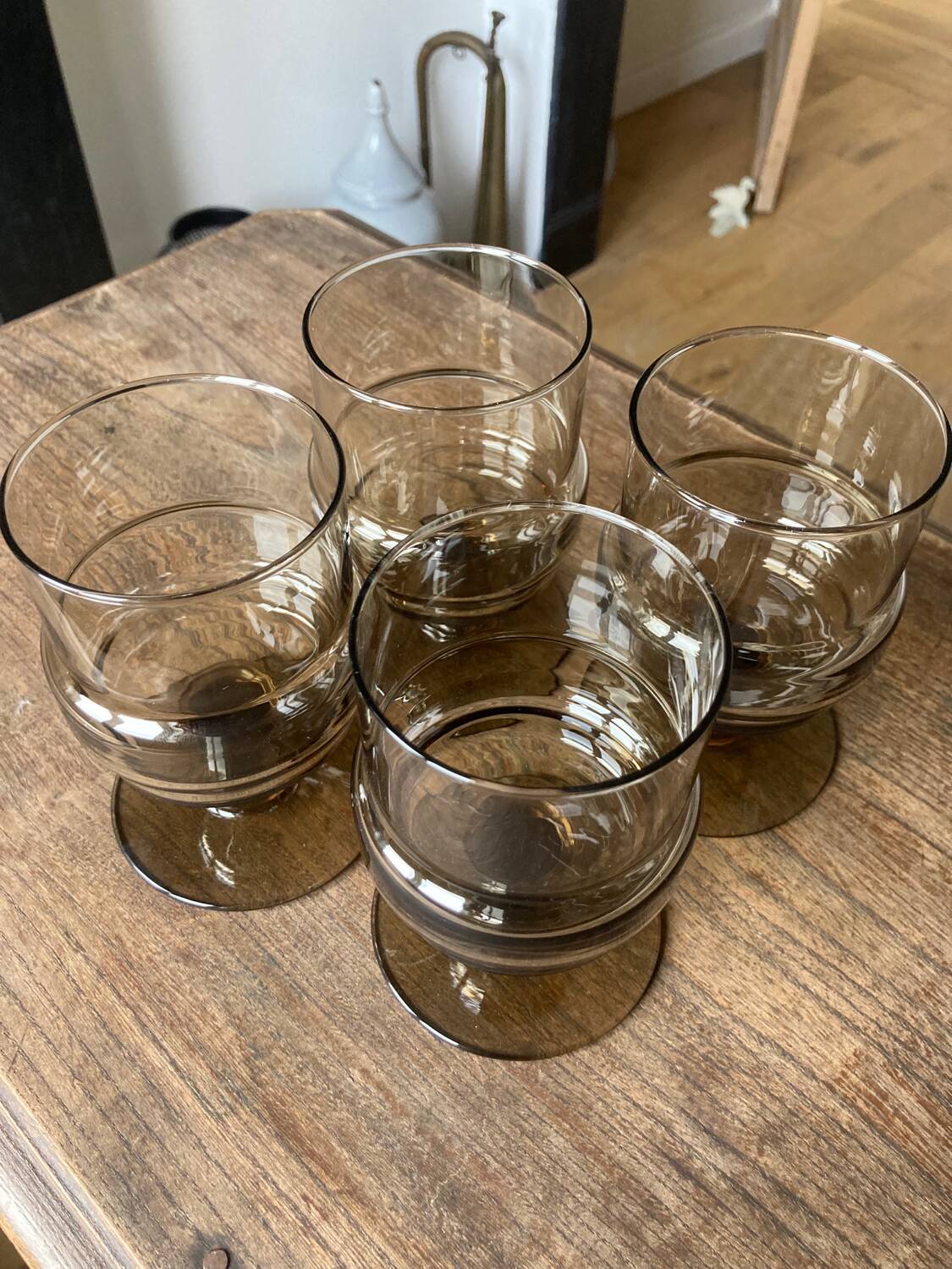 4 vintage smoked glass glasses