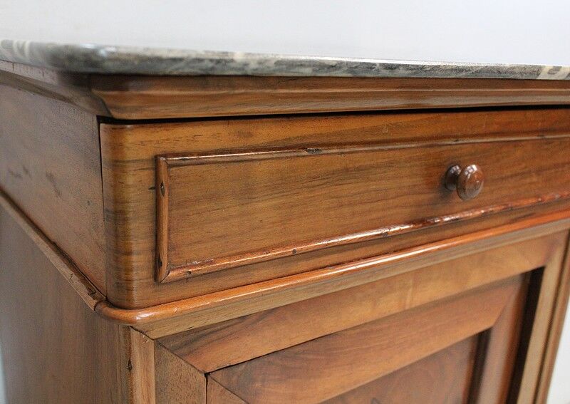 Bedside table in solid walnut with Marble Ste Anne, 1900