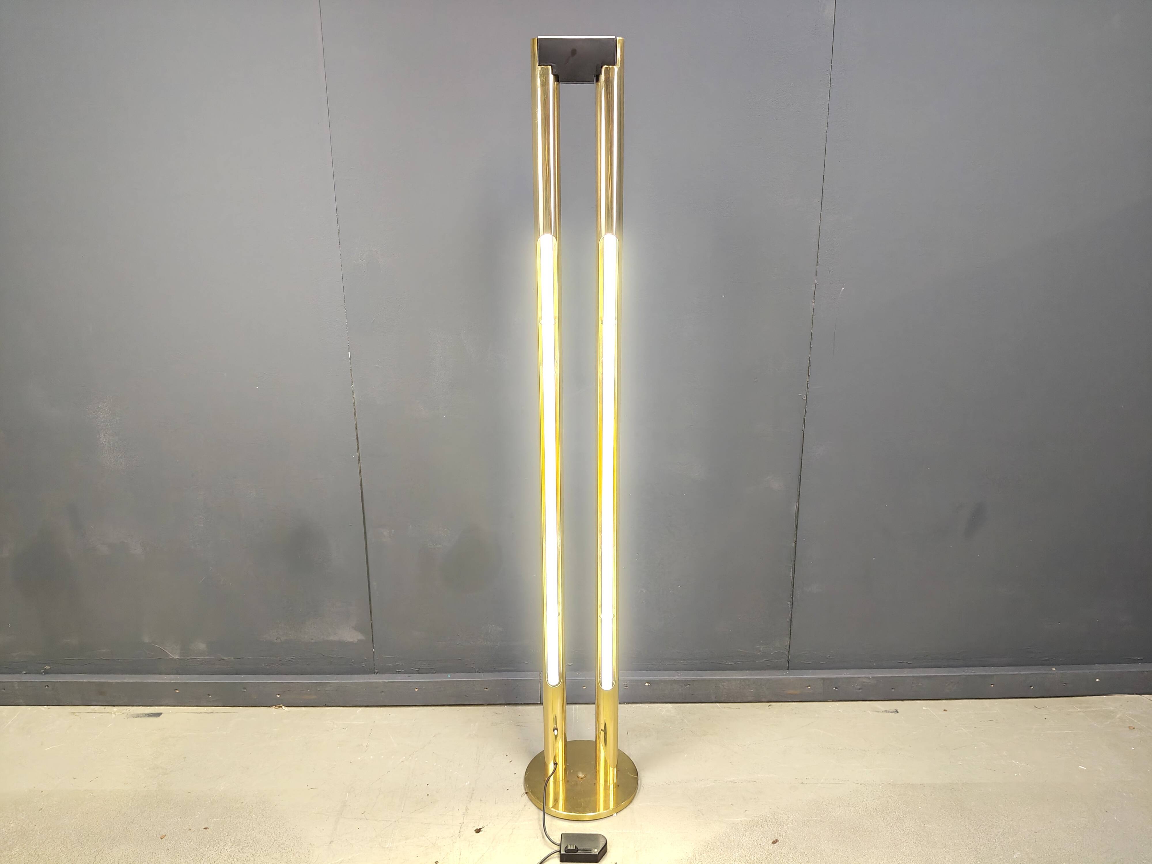 Vintage brass tube light floor lamp, 1980s