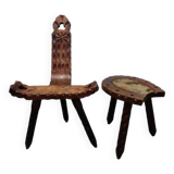 Vintage Spanish Wooden Chair and Stool from the 1970s