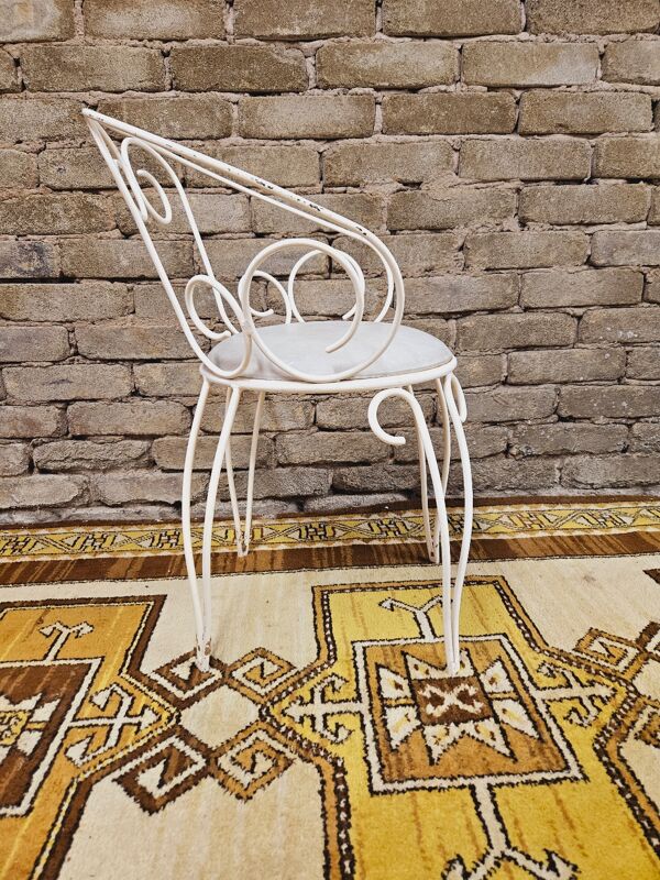 Fauteuil de jardin ou terrasse fer forgé blanc style Montmartre année 60