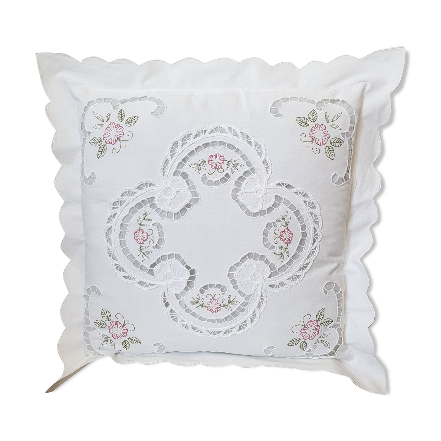 White cotton embroidery cushion cover