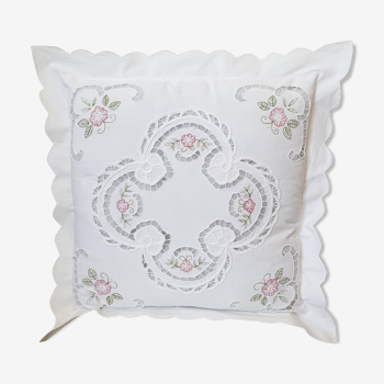 Housse de coussin coton blanc broderies