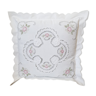 Housse de coussin coton blanc broderies