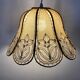 Antique hanging lampshade in rattan and openwork embroidered fabric