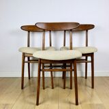 Chaises vintage Hałas beige bouclé - lot de 3