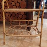 Small side piece of furniture with bamboo magazine holder, wooden top, 1960