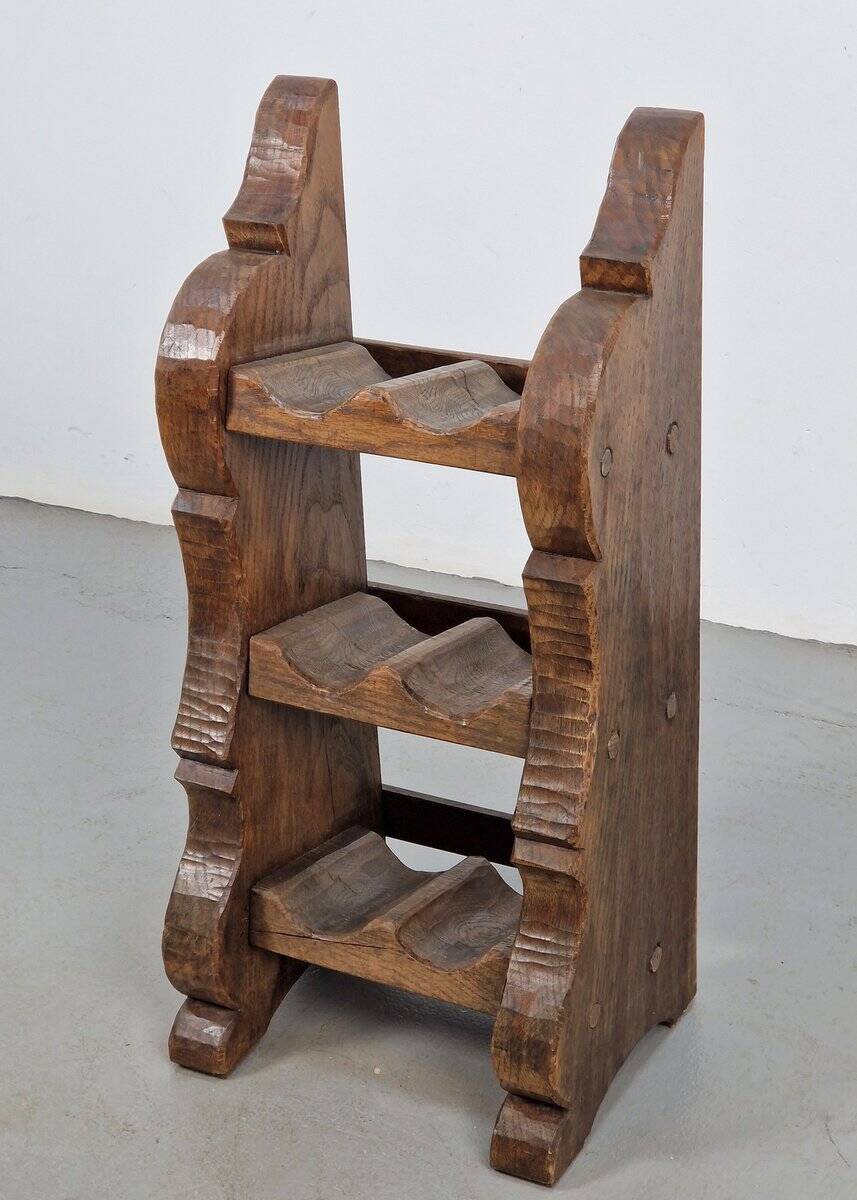 Vintage Dutch Brutalist Oak Wine Rack, 1950s