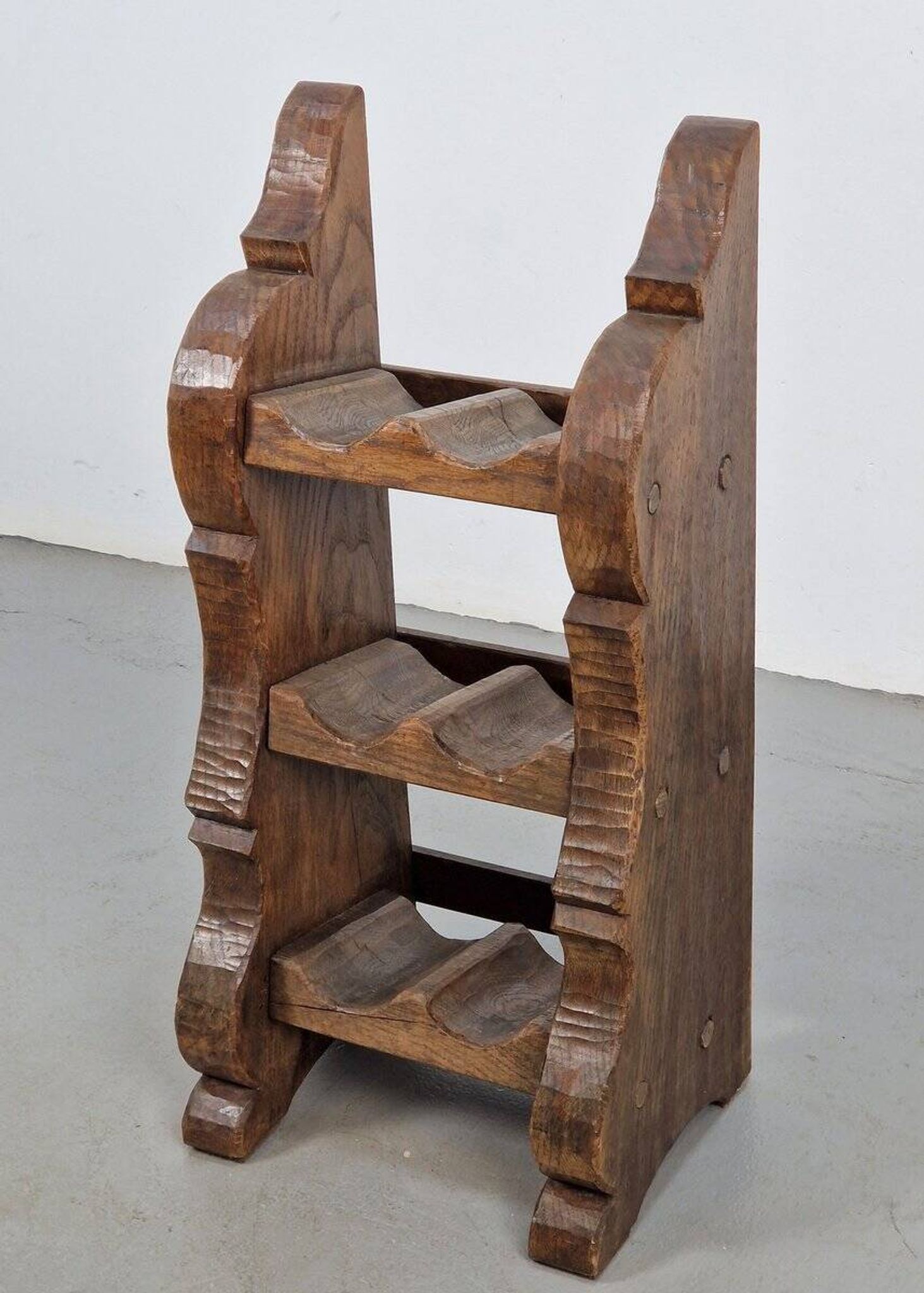 Vintage Dutch Brutalist Oak Wine Rack, 1950s