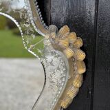 Venetian Murano Glass Mirror, Gilded with Fine Gold, Engraved Mirror, Circa 1950