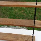 Vintage asymmetrical wall shelf in solid oak and metal from the 60s
